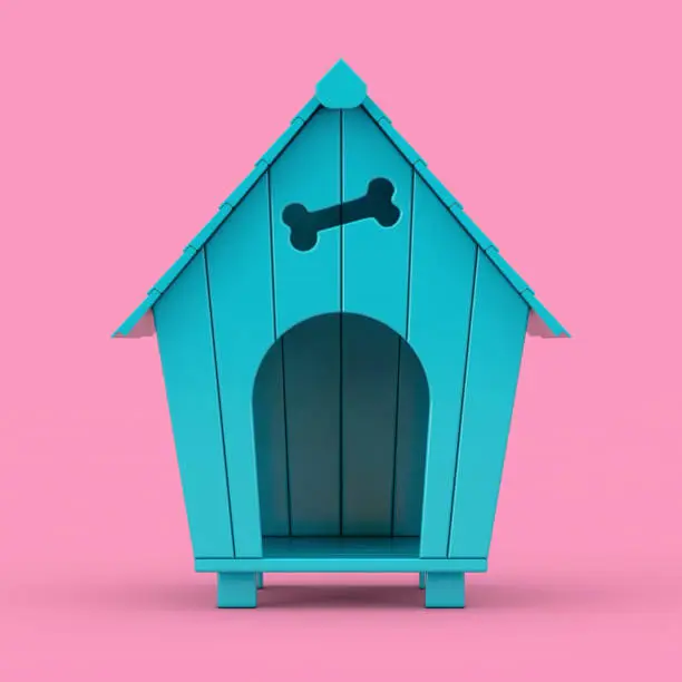 Blue Cartoon Dog House Mockup Duotone on a pink background. 3d Rendering