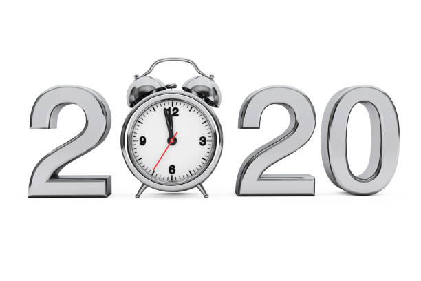 istock New Year 2020 concept. 2020 Steel Sign with Alarm Clock. 3d Rendering 1178164392