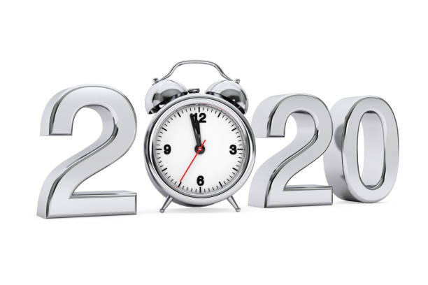istock New Year 2020 concept. 2020 Steel Sign with Alarm Clock. 3d Rendering 1178169973