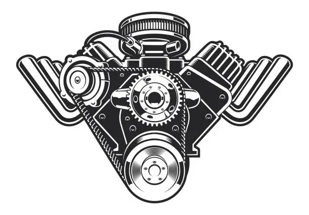 Vector illustration of Vector illustration of a hot rod engine