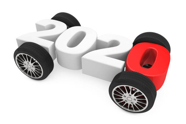 istock 2020 Year Concept with Car Wheels. 3d Rendering 1178172542