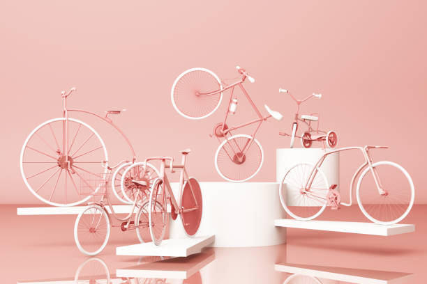 istock Many bicycle on platform with pink background. Retro bike. 3d rendering 1178172766