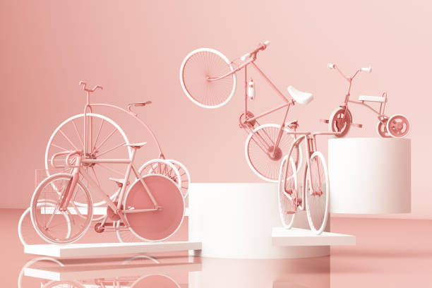 istock Many bicycle on platform with pink background. Retro bike. 3d rendering 1178172770
