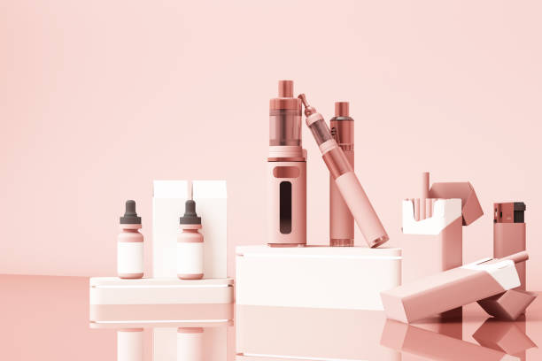 istock Modern electronic mod vaping device,Vape with cigarette in pink tone color. 3d rendering 1178173037