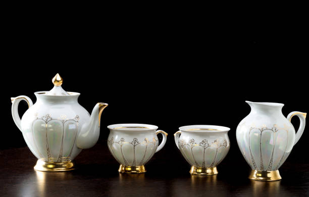 istock Elegant white tea set on dark background 1178174968