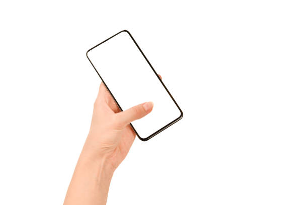 istock Smart phone in woman hands isolated on white background.  White screen. Copy space. 1178182082