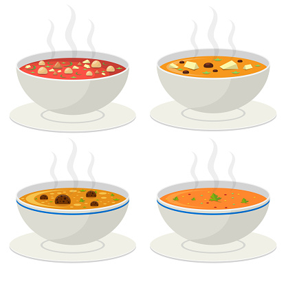 Beautiful vector design illustration of hot vegetable soup isolated on white background