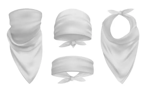 Vector illustration of White head bandana realistic 3d accessory illustrations set