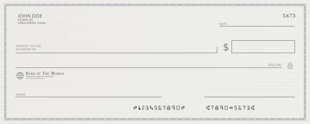 Blank template of the fake bank check Blank template of the fake bank check. bank financial building backgrounds stock illustrations