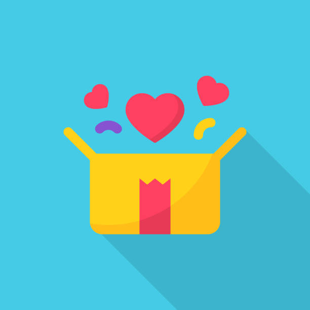 illustrations, cliparts, dessins animés et icônes de icône plate de cadeau ouverte. pixel parfait. pour mobile et web. - valentines day gift box happiness joy