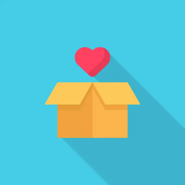 Vector illustration of Gift with Heart Shape Flat Icon. Pixel Perfect. For Mobile and Web.