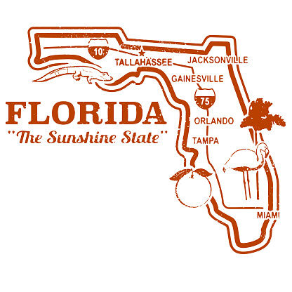 Retro Florida State map stamp