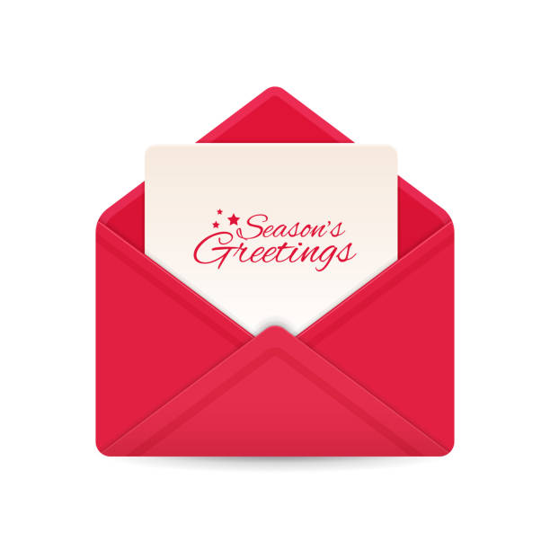 list świąteczny z sezonową kartką z życzeniami. wektor - opening mail envelope greeting card stock illustrations