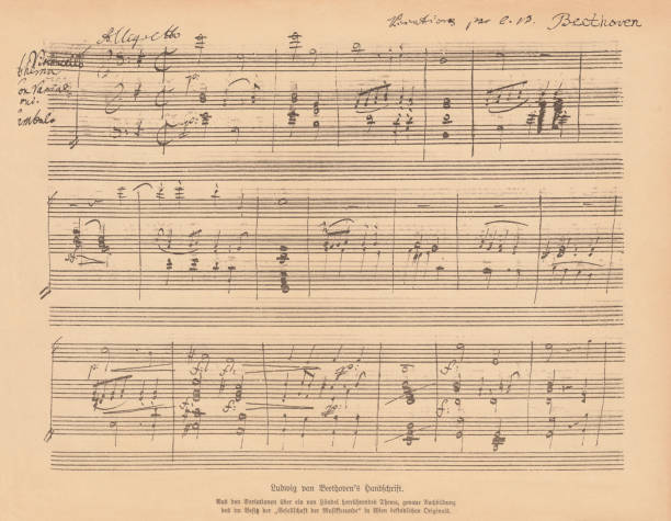 ilustrações, clipart, desenhos animados e ícones de manuscrito escrito por ludwig van beethoven, fac-símile, publicado em 1885 - sheet music illustrations