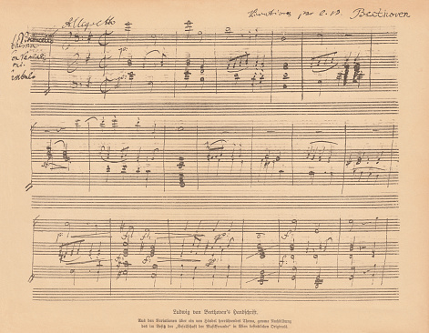 Manuscript of the Variations of a theme from Handel, written by Ludwig van Beethoven (German composer, 1770 - 1827). Facsimile, published in 1885.