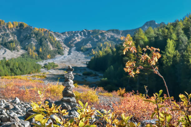 paysage suisse coloré d'automne dans filisur. - graubunden canton mountain travel valley photos et images de collection