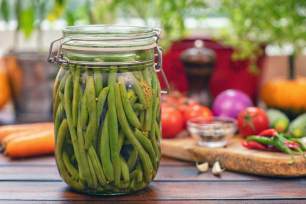 Preserving fresh organic green beans in a jar at home