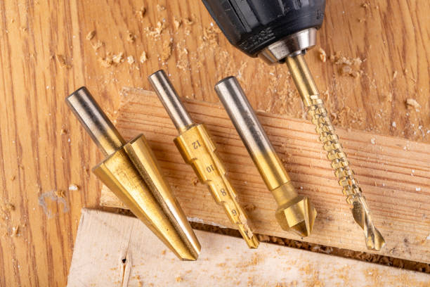 istock Taper drill and countersink for workshop salts. Accessories and tools in the workshop. Light background. 1178192993