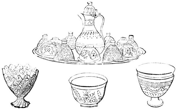 ilustrações de stock, clip art, desenhos animados e ícones de claret jug with finjans and zarfs - ottoman empire 19th century - claret cup