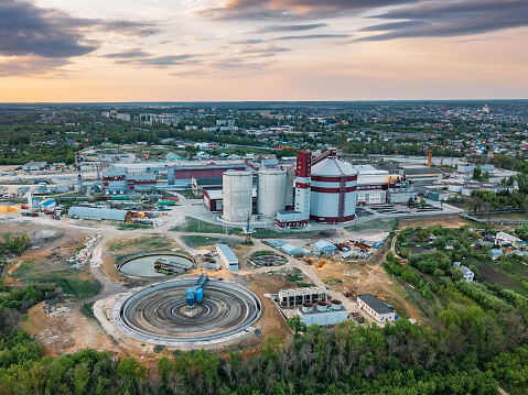 Industrial limestone refinery factory in Yelets, aerial view.