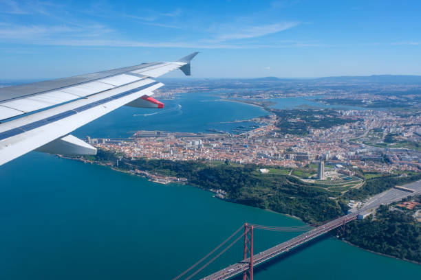 вид с самолета в лиссабон, португалия - aerofoil стоковые фото и изображения