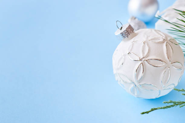 istock Flat lay christmas border with christmas balls on a blue background 1178196157