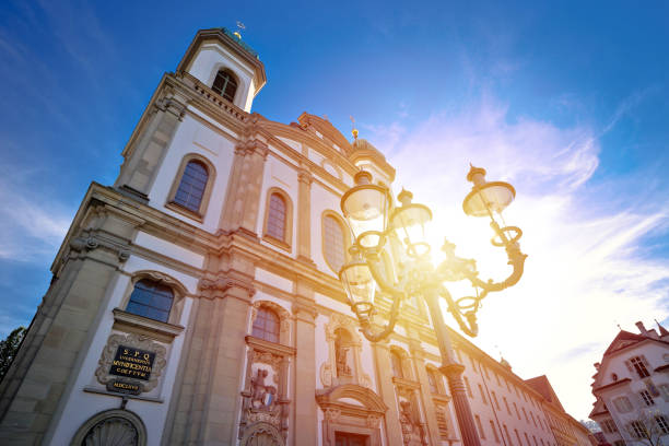 Luzern Jesuit Church sunset view, town in central Switzerland