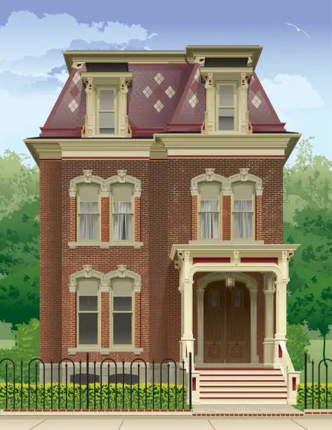 Vector illustration of Victorian House in the Summer