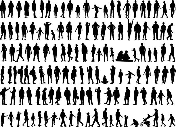ilustrações de stock, clip art, desenhos animados e ícones de large collection of silhouettes concept. - pessoas