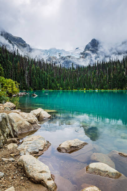 静かなターコイズブルーの湖の山の景色 - vertical scenics ice canada ストックフォトと画像