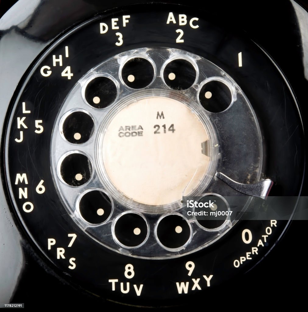 Old Rotary Telephone. Closeup of old rotary telephone dial used in the 1960's. Rotary Phone Stock Photo