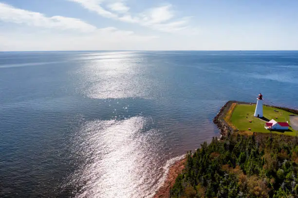 Photo of Aerial view of Point Prim Lighthouse, Prince Edward Island, Canada