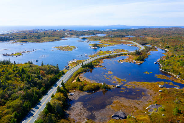 Aerial view of road close to Peggy's Cove,Nova Scotia, Canada Aerial view of road close to Peggy's Cove,Nova Scotia, Canada gulf of st lawrence photos stock pictures, royalty-free photos & images