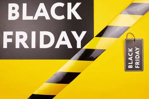 istock Yellow and black design for black Friday advertisement with caution tape and tag, dangerous shopping concept 1178219884