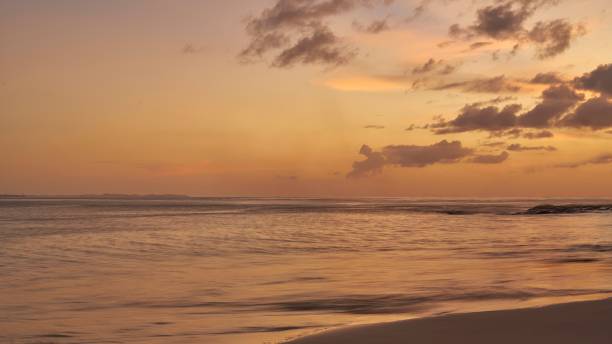 Golden sunset on the beach Playa Cacique of Contadora island in the Pacific Ocean Archipelago Las Perlas, Panama isla contadora stock pictures, royalty-free photos & images