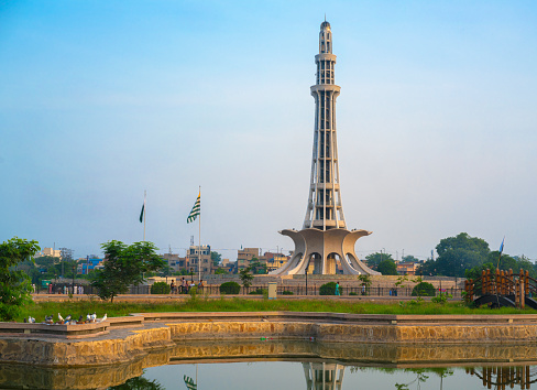 Minar-e-Pakistan, Lahore/Pakistan-August 15, 2019: Minaret  was built on 1960, in memory of the Pakistan resolution, at the site where on 23rd March 1940 at Lahore