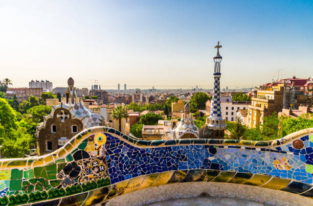 istock Panoramic view at Barcelona city and mountains in Spain, view from Park Guell 1178236418