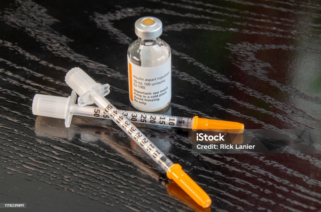 Insulin Vial And Needles Stock Photo - Download Image Now - Bottle