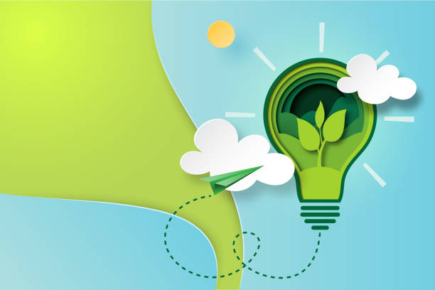 ilustrações de stock, clip art, desenhos animados e ícones de paper art of green ecology and save energy for environment concept. - creative sustainability