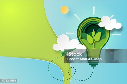istock Paper art of green ecology and save energy for environment concept. 1178245156
