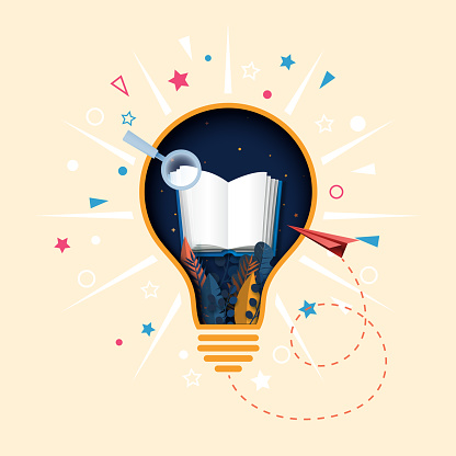 Creative Open Paper Creative Light Bulb And Open Book Paper Cut Abstract Background Stock ...