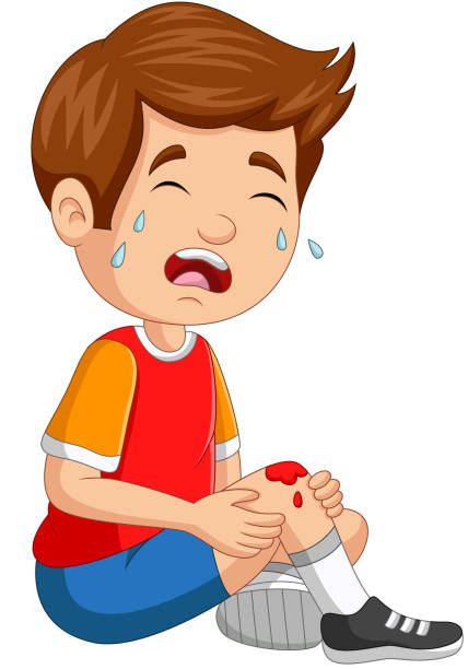 Cartoon Little Boy Crying With Scraped Knee Stock Illustration - Download  Image Now - Blood, Child, Knee - iStock