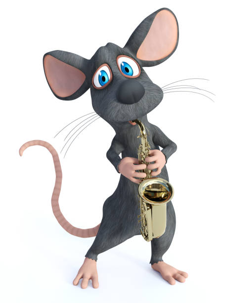 istock 3D rendering of a cartoon mouse playing saxophone. 1178251959