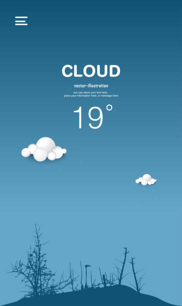 ilustrações de stock, clip art, desenhos animados e ícones de weather app design modern ui screen design for mobile app with web icons - technology mobile phone cloudscape cloud
