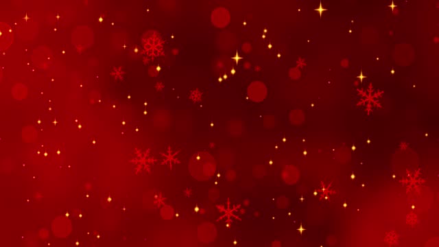 Red confetti snowflakes and bokeh lights on the red Merry Christmas background. Magical Happy new year texture. 3D rendering video loop 4k