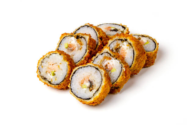 ensemble des rouleaux chauds de sushi d'isolement sur le fond blanc - susi photos et images de collection