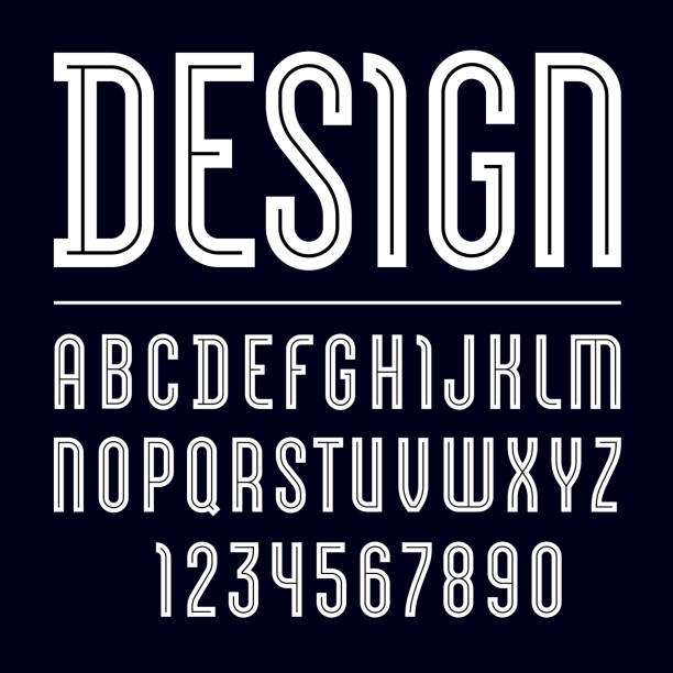 модный шрифт, простой алфавит, верхние белые буквы и цифры - letter m typescript sign design element stock illustrations