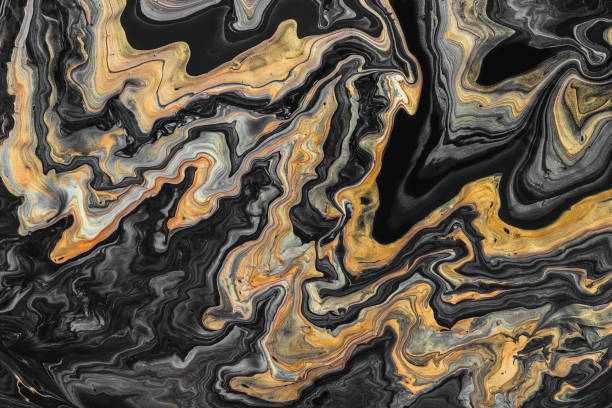 istock Acrylic Fluid Art. Creative marble background or texture with gold and black waves 1178267501