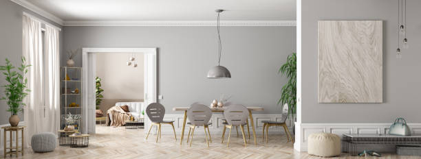 Interior of modern living room panorama 3d rendering