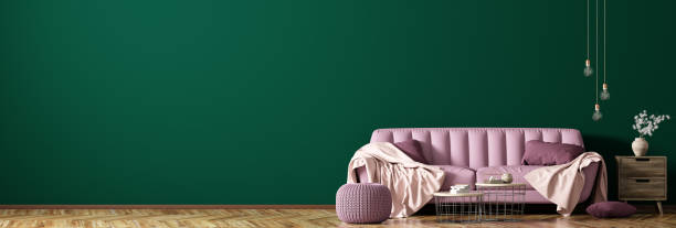 istock Interior of modern living room with pink sofa panorama 3d rendering 1178269036